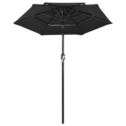 vidaXL Sombrilla de 3 niveles con poste de aluminio negra 2 m