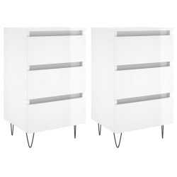 vidaXL Mesitas noche 2 uds madera ingeniería blanco brillo 40x35x69 cm