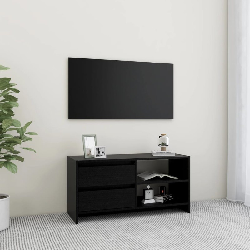 vidaXL Mueble de TV de madera maciza de pino negro 80x31x39 cm vidaXL Mueble de TV de madera maciza de pino negro 80x31x39 cm