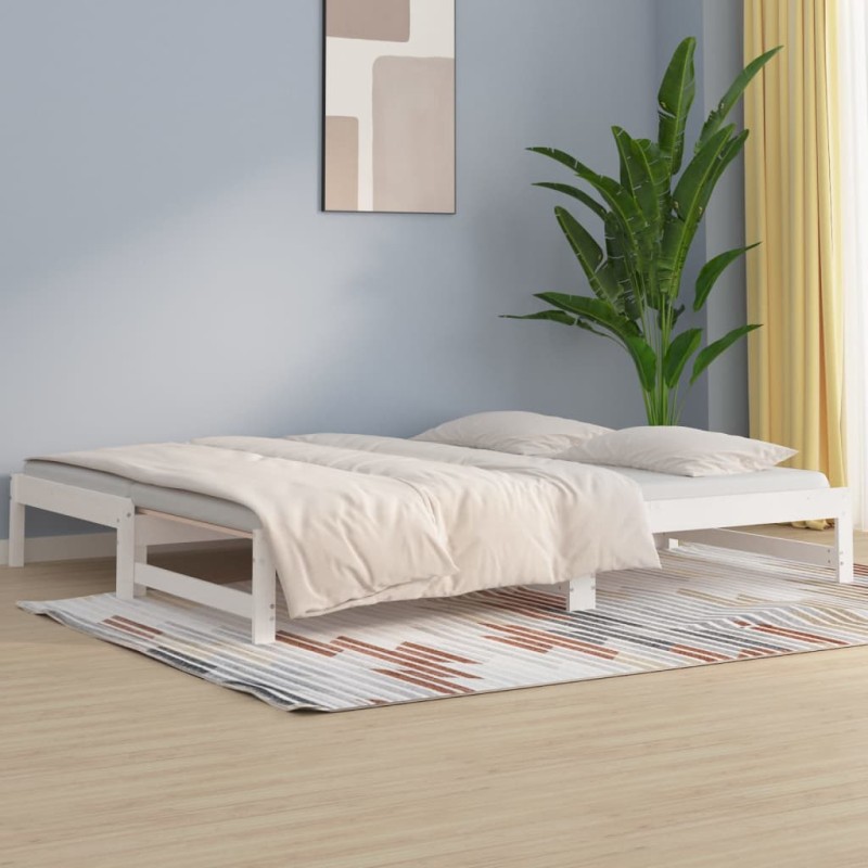 vidaXL Sofá cama extraíble madera maciza de pino blanco 2x(80x200) cm