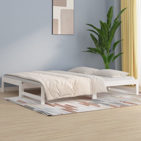 vidaXL Sofá cama extraíble madera maciza de pino blanco 2x(80x200) cm