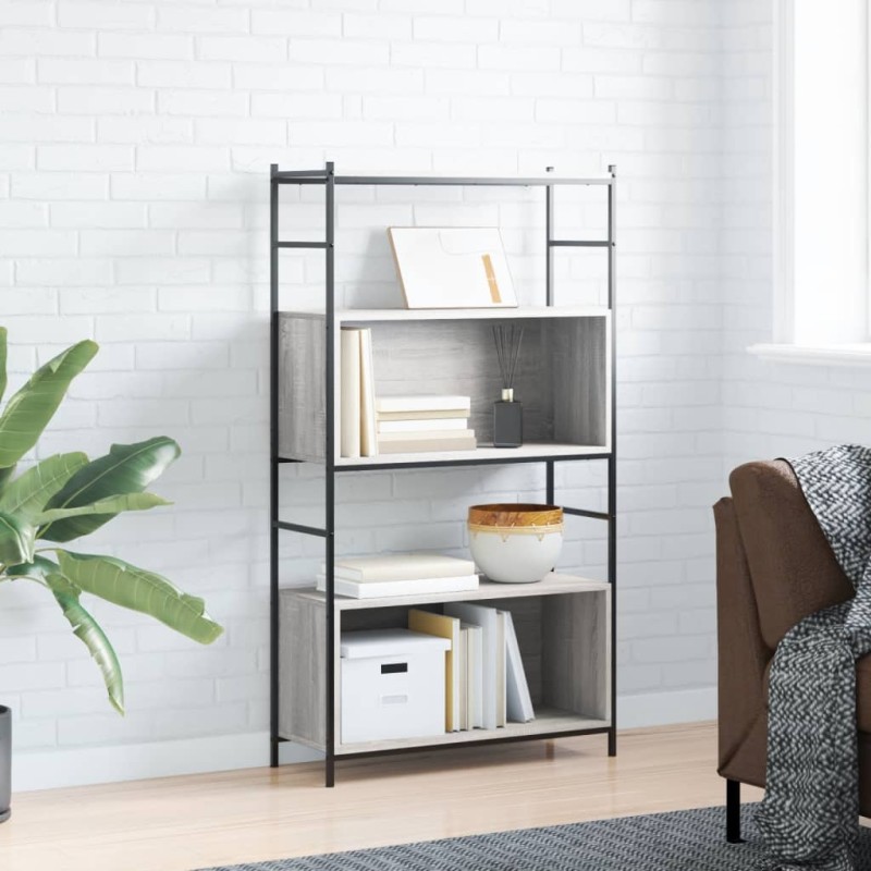 vidaXL Estantería hierro madera ingeniería gris Sonoma 80x30x145,5 cm vidaXL Estantería hierro madera ingeniería gris Sonoma 80x30x145,5 cm