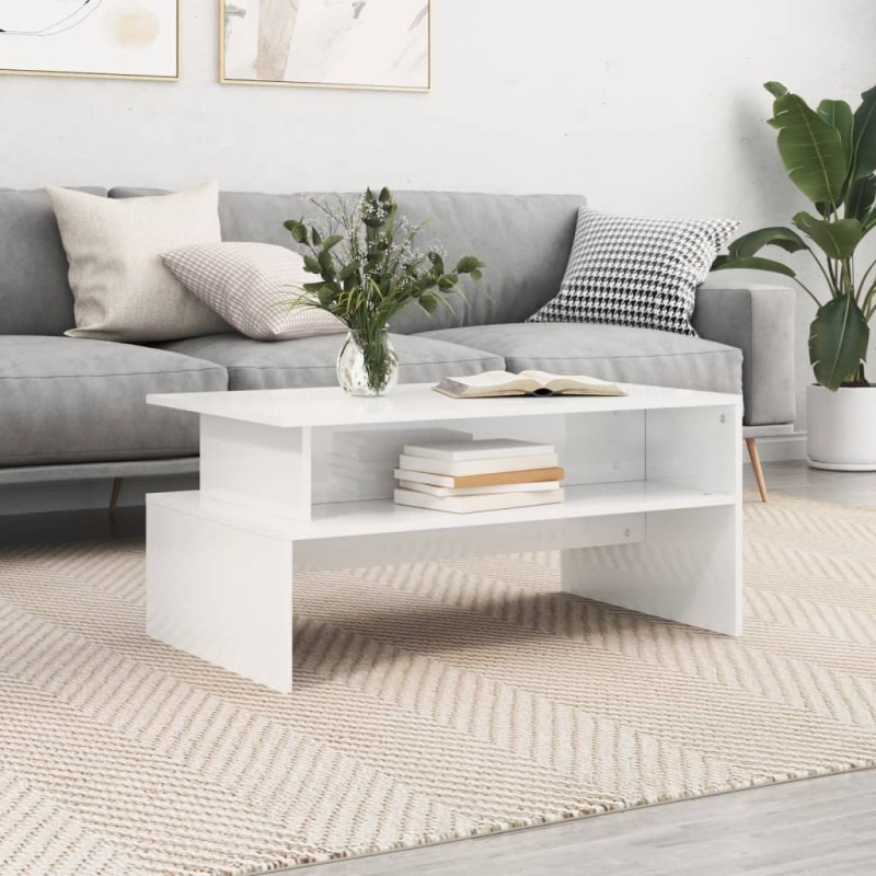 vidaXL Mesa de centro madera de ingeniería blanco brillo 90x55x42,5 cm vidaXL Mesa de centro madera de ingeniería blanco brillo 90x55x42,5 cm