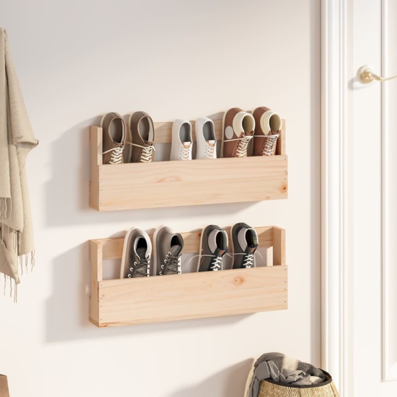 vidaXL Estantes para zapatos de pared 2 uds madera de pino 59x9x23 cm vidaXL Estantes para zapatos de pared 2 uds madera de pino 59x9x23 cm