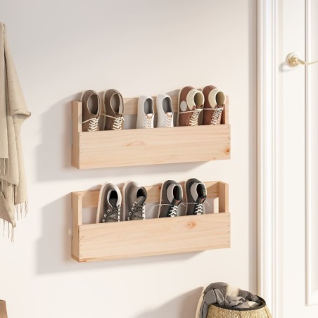 vidaXL Estantes para zapatos de pared 2 uds madera de pino 59x9x23 cm