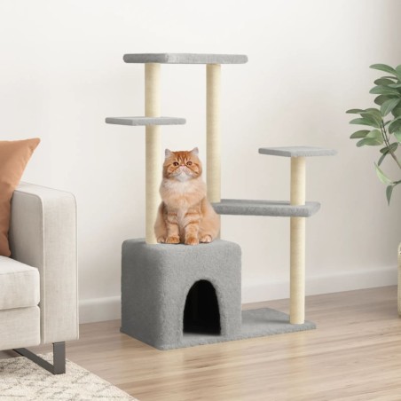 vidaXL Rascador para gatos con postes de sisal gris claro 107,5 cm