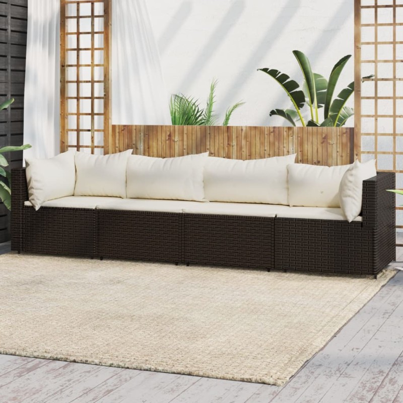 vidaXL Set muebles de jardín 4 piezas y cojines ratán sintético marrón vidaXL Set muebles de jardín 4 piezas y cojines ratán sintético marrón