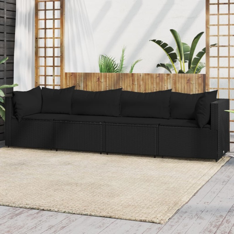 vidaXL Juego de jardín con cojines 4 piezas ratán sintético negro vidaXL Juego de jardín con cojines 4 piezas ratán sintético negro