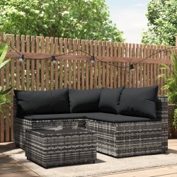 vidaXL Set de muebles de jardín 4 pzas y cojines ratán sintético gris