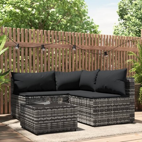 vidaXL Set de muebles de jardín 4 pzas y cojines ratán sintético gris