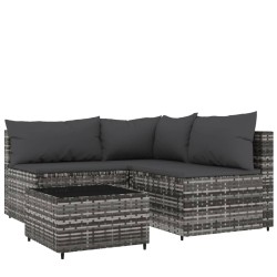 vidaXL Set de muebles de jardín 4 pzas y cojines ratán sintético gris