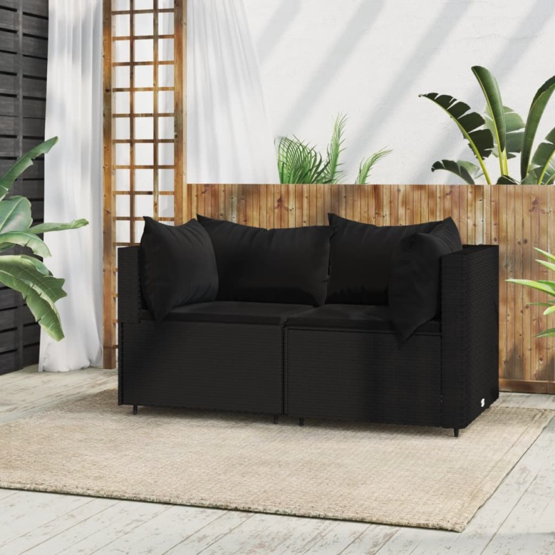 vidaXL Sofás de esquina jardín con cojines 2 uds ratán sintético negro vidaXL Sofás de esquina jardín con cojines 2 uds ratán sintético negro