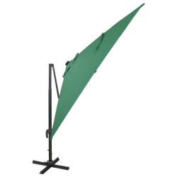 vidaXL Sombrilla voladiza con poste y luces LED verde 300 cm