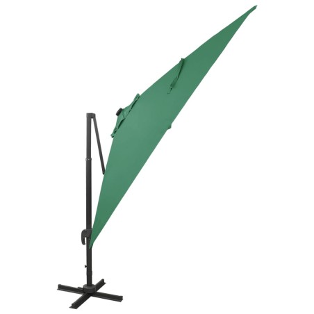 vidaXL Sombrilla voladiza con poste y luces LED verde 300 cm