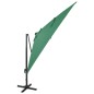 vidaXL Sombrilla voladiza con poste y luces LED verde 300 cm