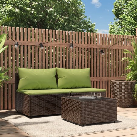 vidaXL Set muebles de jardín 3 piezas y cojines ratán sintético marrón