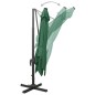 vidaXL Sombrilla voladiza con poste y luces LED verde 300 cm