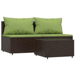 vidaXL Set muebles de jardín 3 piezas y cojines ratán sintético marrón