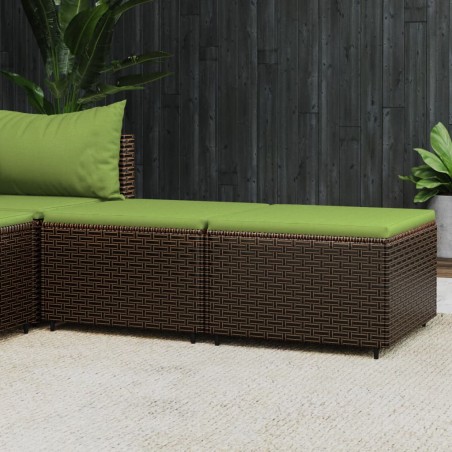 vidaXL Reposapiés de jardín con cojines 2 uds ratán sintético marrón