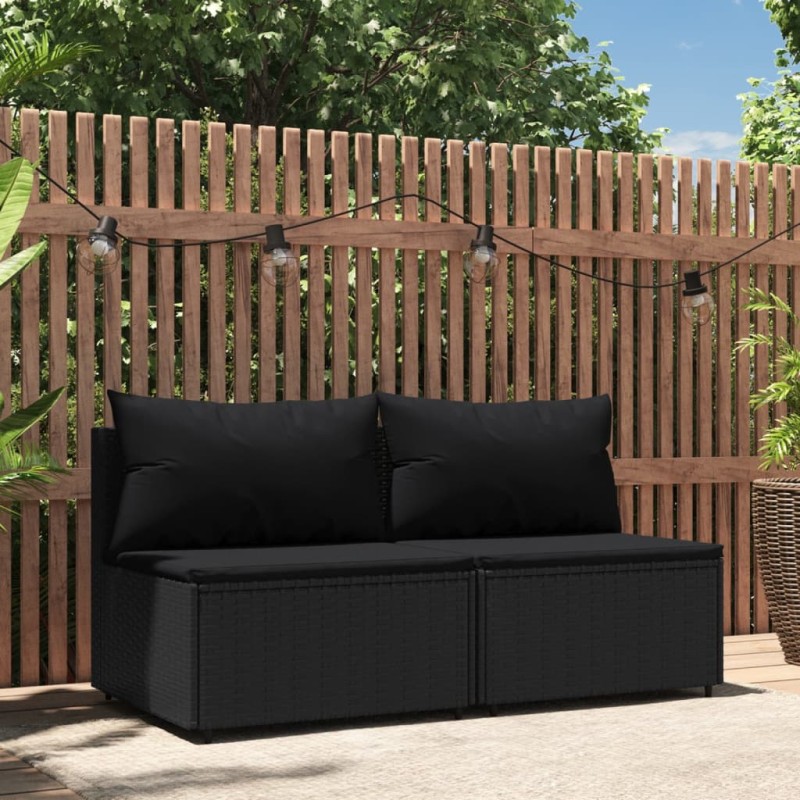 vidaXL Sofás centrales jardín con cojines 2 uds ratán sintético negro vidaXL Sofás centrales jardín con cojines 2 uds ratán sintético negro