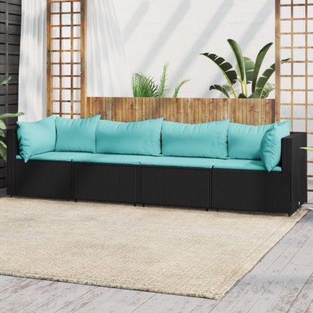 vidaXL Juego de jardín con cojines 4 piezas ratán sintético negro