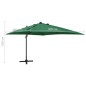 vidaXL Sombrilla voladiza con poste y luces LED verde 300 cm