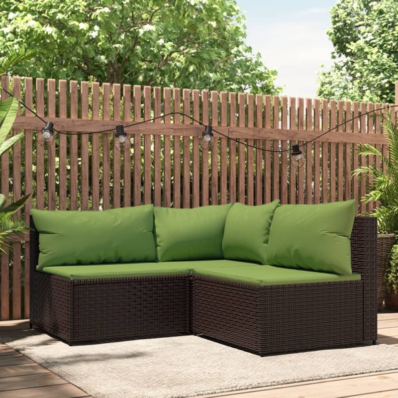 vidaXL Set muebles de jardín 3 piezas y cojines ratán sintético marrón vidaXL Set muebles de jardín 3 piezas y cojines ratán sintético marrón