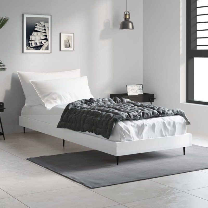 vidaXL Estructura de cama madera contrachapada blanco brillo 75x190 cm vidaXL Estructura de cama madera contrachapada blanco brillo 75x190 cm