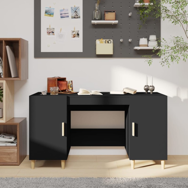 vidaXL Escritorio de madera contrachapada negro 140x50x75 cm vidaXL Escritorio de madera contrachapada negro 140x50x75 cm