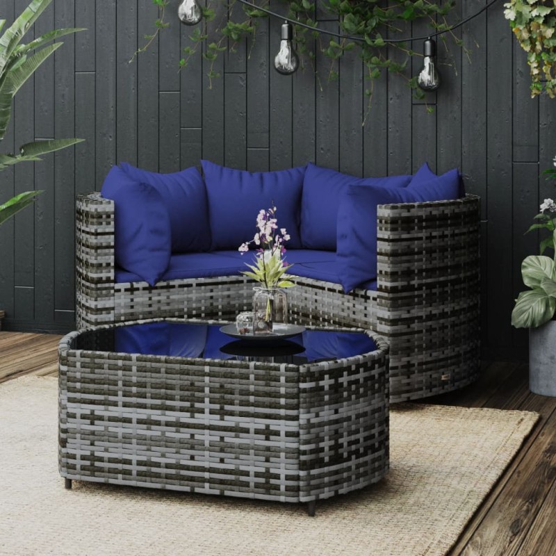 vidaXL Set de muebles de jardín 4 pzas y cojines ratán sintético gris vidaXL Set de muebles de jardín 4 pzas y cojines ratán sintético gris