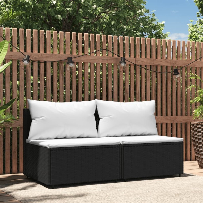 vidaXL Sofás centrales jardín con cojines 2 uds ratán sintético negro vidaXL Sofás centrales jardín con cojines 2 uds ratán sintético negro