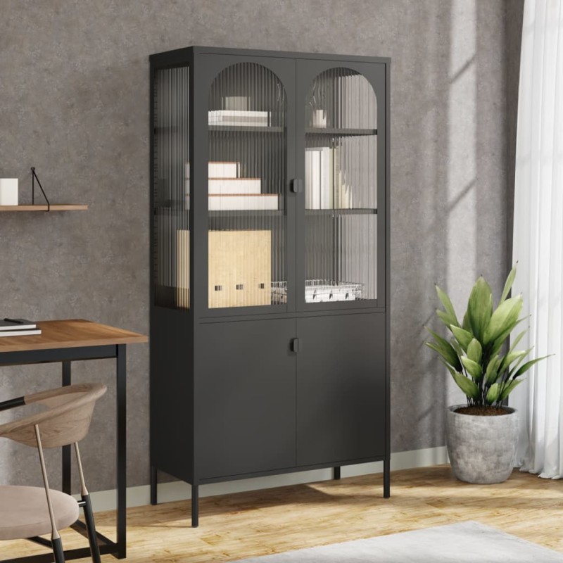 vidaXL Aparador alto vidrio y acero negro 90x40x180 cm vidaXL Aparador alto vidrio y acero negro 90x40x180 cm