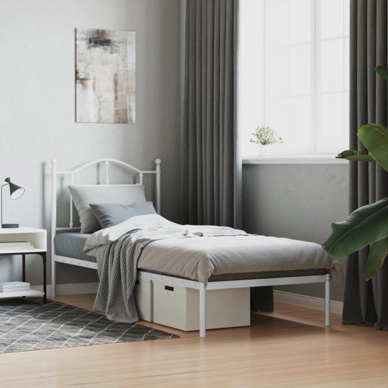 vidaXL Estructura de cama de metal con cabecero blanco 90x190 cm vidaXL Estructura de cama de metal con cabecero blanco 90x190 cm