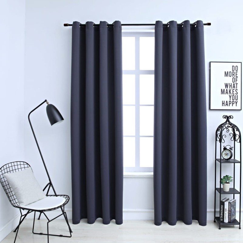 vidaXL Cortinas opacas con anillas de metal 2 pzs antracita 140x245 cm vidaXL Cortinas opacas con anillas de metal 2 pzs antracita 140x245 cm