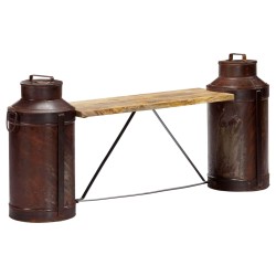 vidaXL Banco con cántaros de leche madera maciza de mango 150x33x64 cm