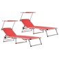 vidaXL Tumbonas plegables con techo 2 uds aluminio y textilene rojo