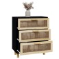 vidaXL Aparador negro madera pino maciza y ratán natural 60x30x70 cm vidaXL Aparador negro madera pino maciza y ratán natural 60x30x70 cm