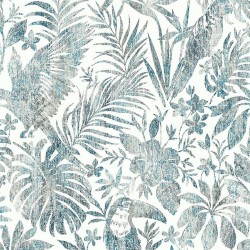 DUTCH WALLCOVERINGS Papel pintado hojas y tucán azul