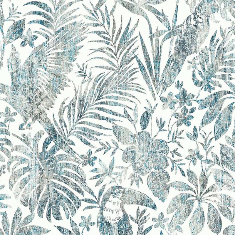 DUTCH WALLCOVERINGS Papel pintado hojas y tucán azul DUTCH WALLCOVERINGS Papel pintado hojas y tucán azul