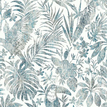 DUTCH WALLCOVERINGS Papel pintado hojas y tucán azul