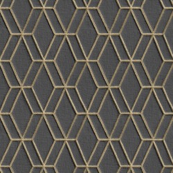 DUTCH WALLCOVERINGS Papel  de pared hexagonal negro y dorado