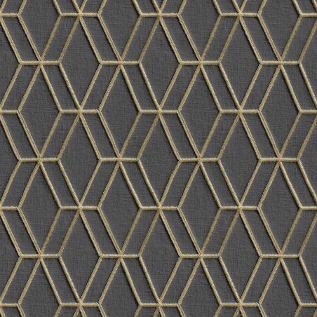 DUTCH WALLCOVERINGS Papel  de pared hexagonal negro y dorado