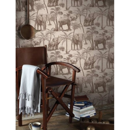 DUTCH WALLCOVERINGS Papel pintado árboles y elefantes carbón