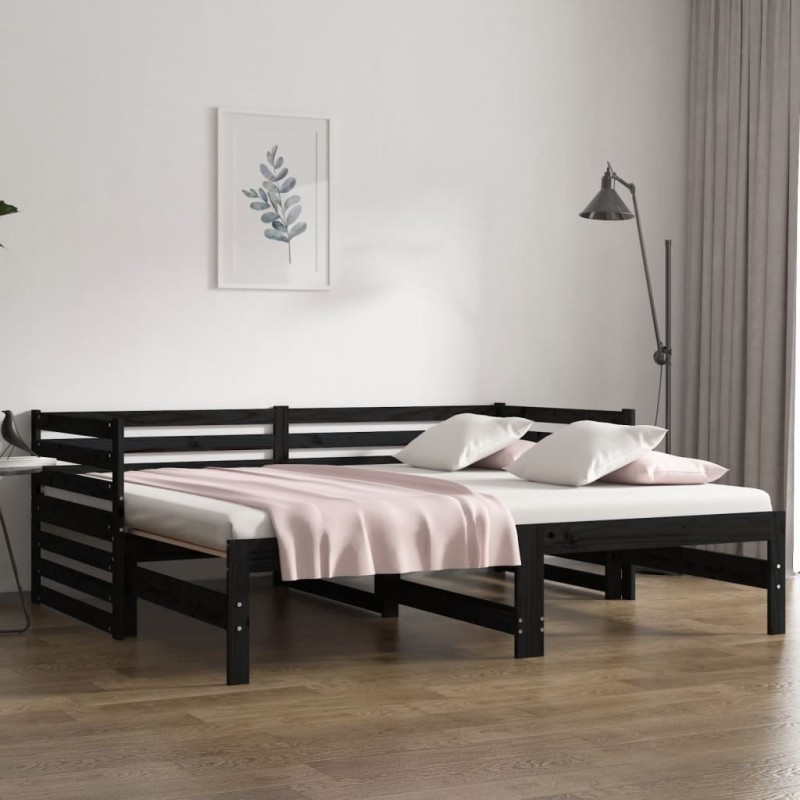 vidaXL Sofá cama extraíble madera maciza de pino negro 2x(80x200) cm vidaXL Sofá cama extraíble madera maciza de pino negro 2x(80x200) cm