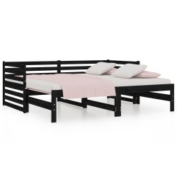 vidaXL Sofá cama extraíble madera maciza de pino negro 2x(80x200) cm