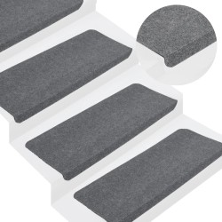 vidaXL Alfombrilla autoadhesiva de escalera 15 uds gris 65x24,5x3,5 cm