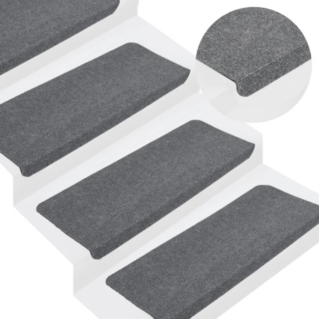 vidaXL Alfombrilla autoadhesiva de escalera 15 uds gris 65x24,5x3,5 cm