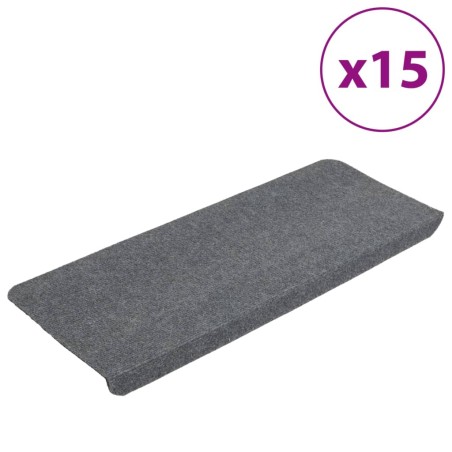 vidaXL Alfombrilla autoadhesiva de escalera 15 uds gris 65x24,5x3,5 cm
