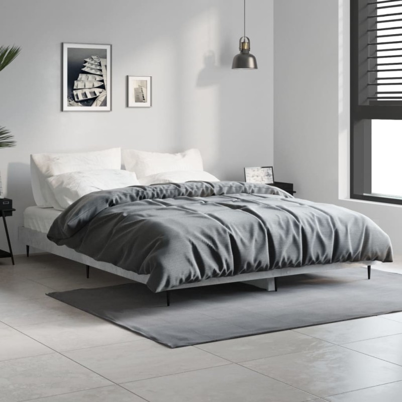 vidaXL Estructura de cama madera contrachapada gris hormigón 135x190cm vidaXL Estructura de cama madera contrachapada gris hormigón 135x190cm