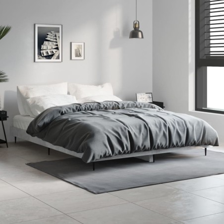 vidaXL Estructura de cama madera contrachapada gris hormigón 135x190cm